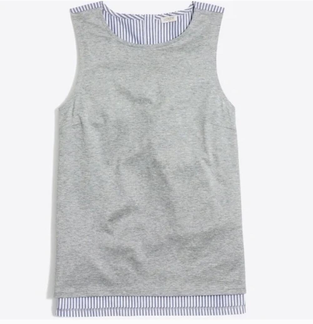 J Crew Contrast Tank Top Gray Front Seersucker Blue Stripe Back XS